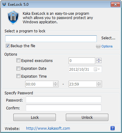 KaKa ExeLock allows you to password protect Windows executable programs