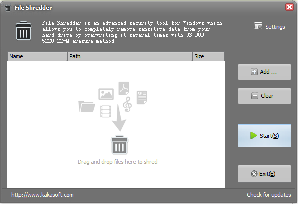 Screenshot of KaKa File Shredder