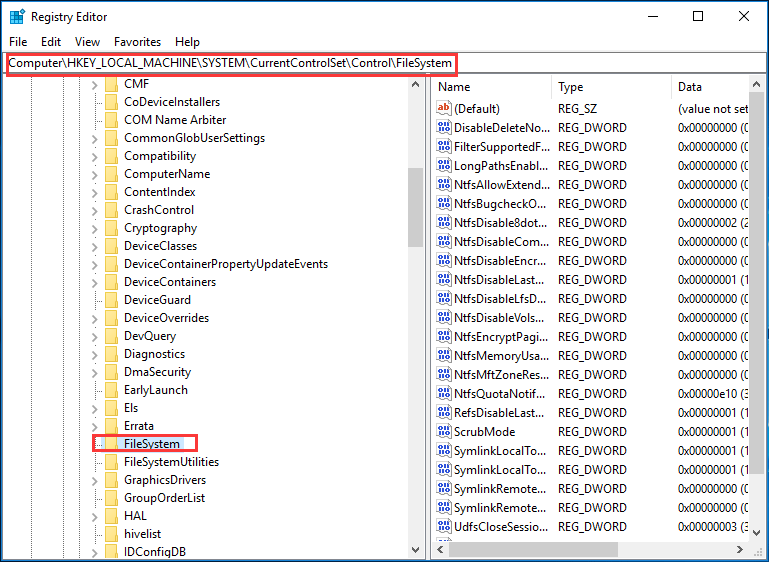 enabling efs through windows registry