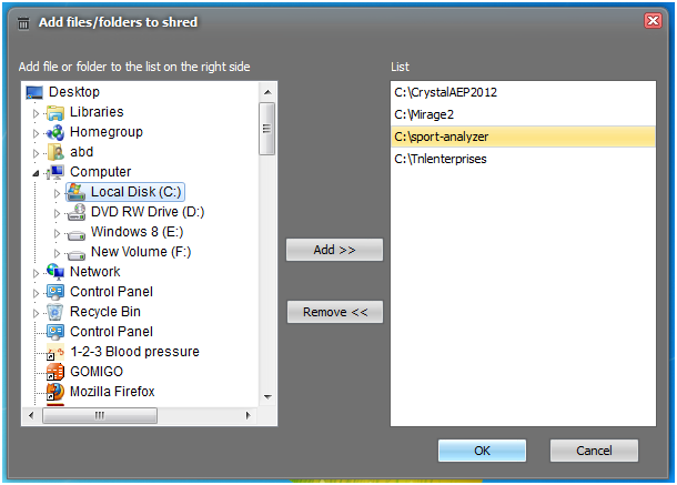 Add files/folders to shred