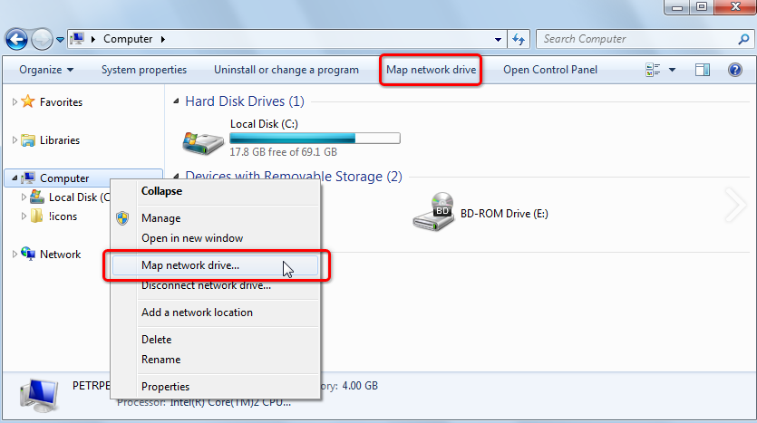 map network drive option