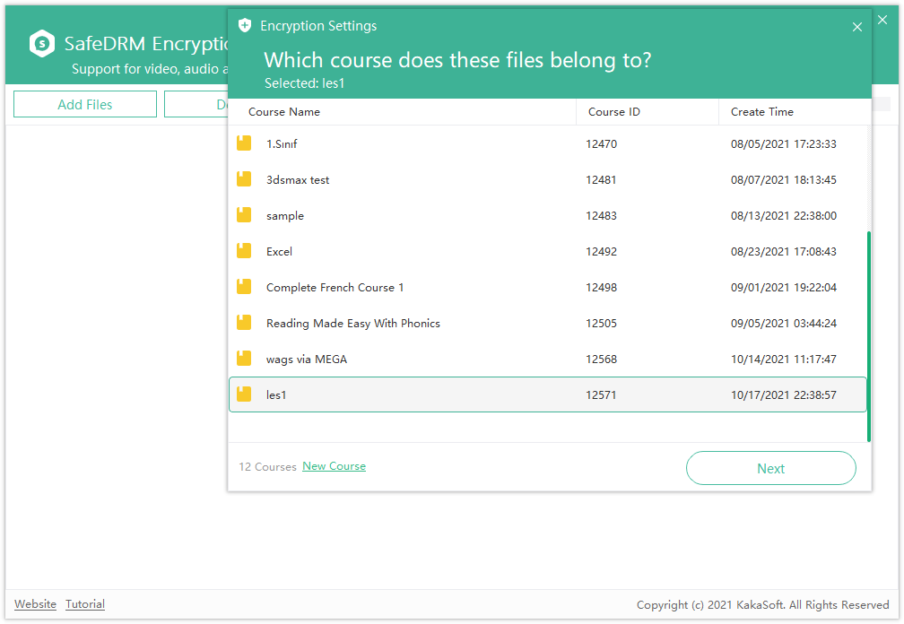 choose course folder for files