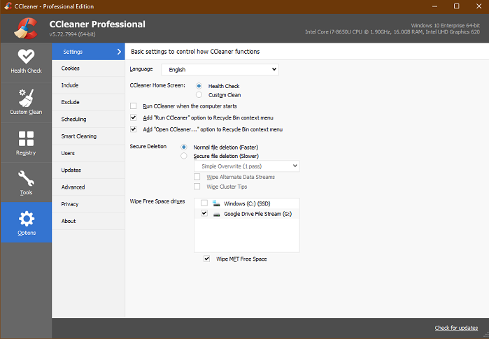 ccleaner settings