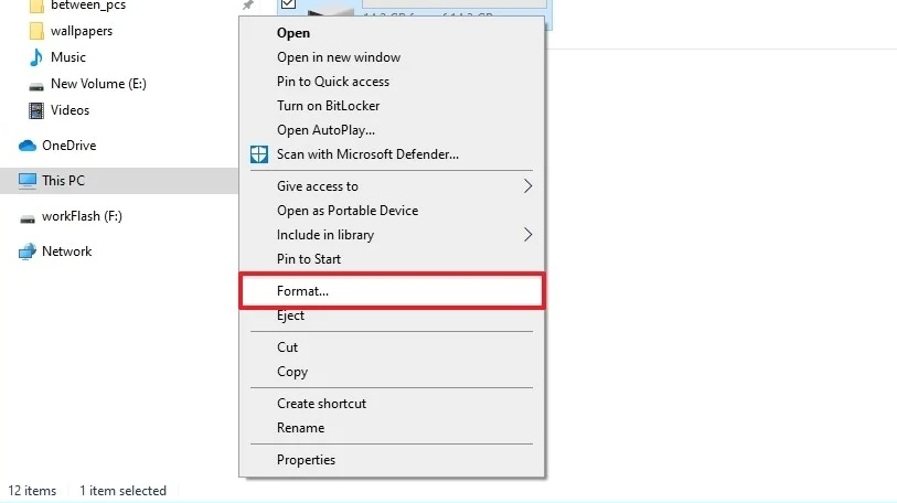 windows in-built format option