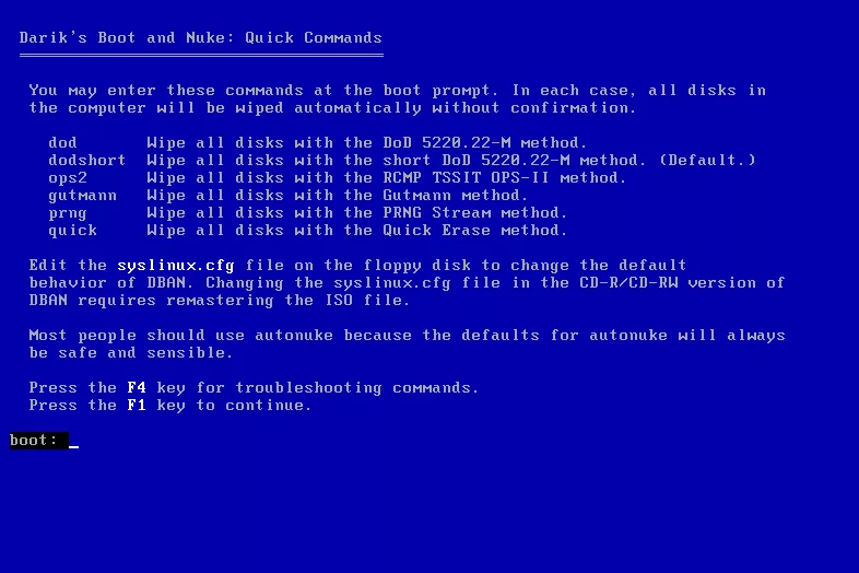 select the erase method from dban