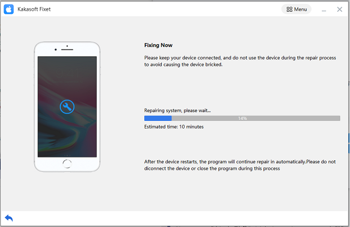 use kakasoft fixet to fix iphone stuck on preparing update