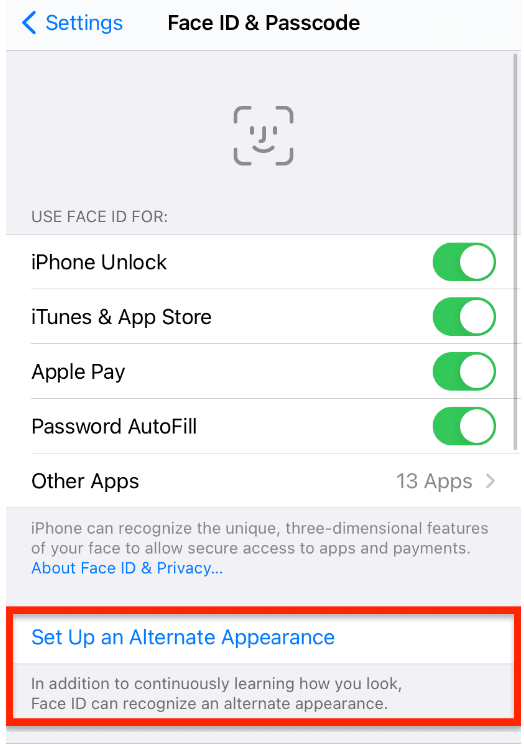 add another appearance to fix face id issue